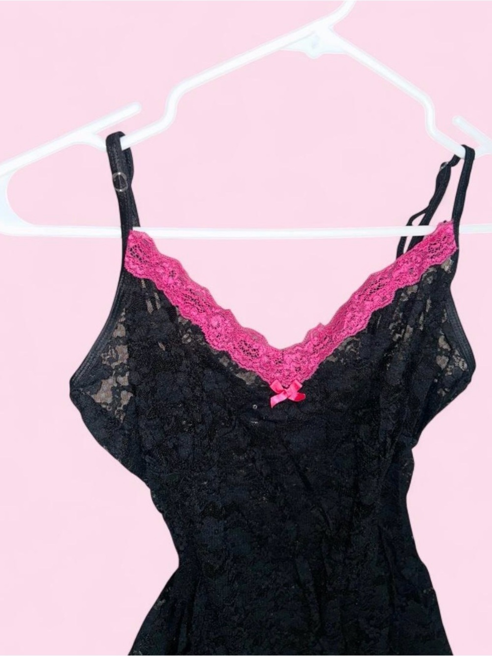 George Black Lace Chemise with Hot Pink Trim